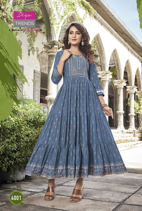 Groom 4 Rayon Printed Designer Festive Wear Fancy Anarkali Kurti Collection